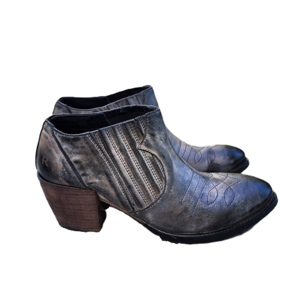 Roan Malina Leather Western Ankle Boots 8 - Picture 2 of 12